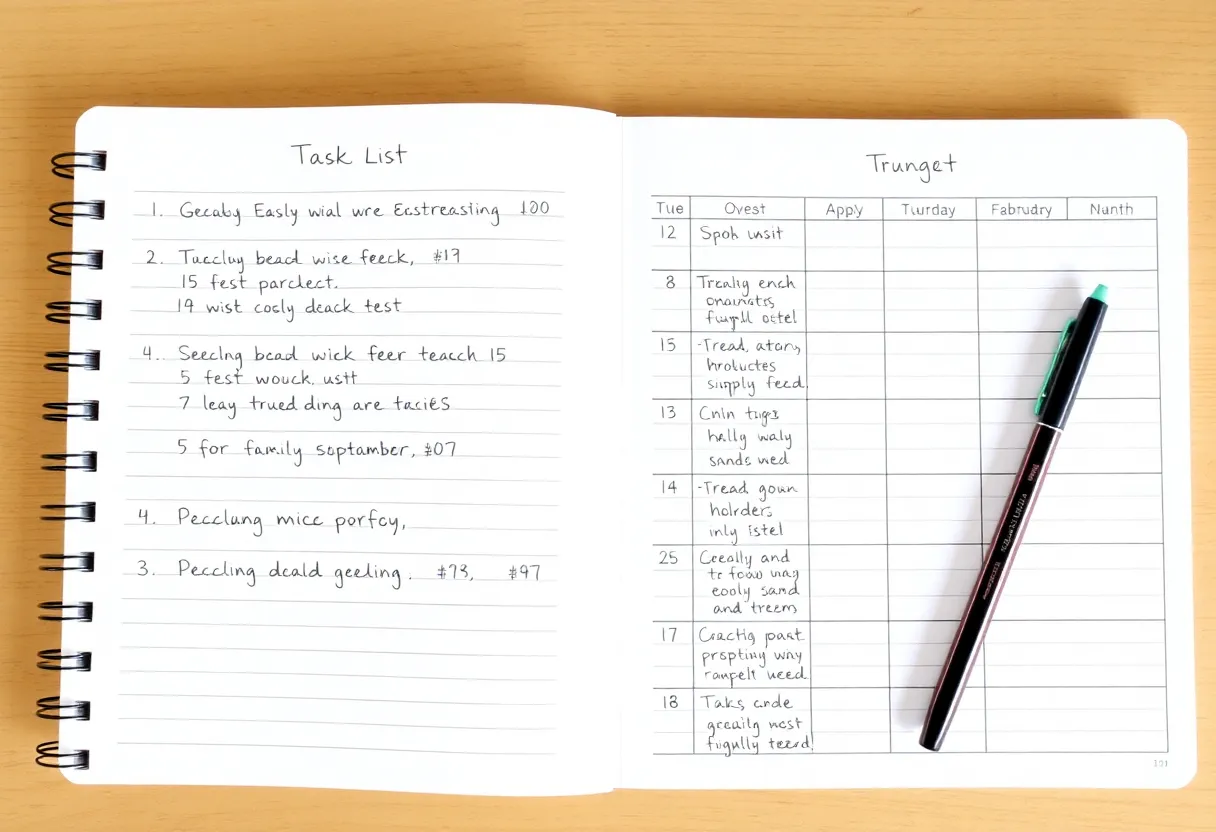 Simple sustainable productivity system showing minimalist task list versus complex Notion database abandoned after two weeks