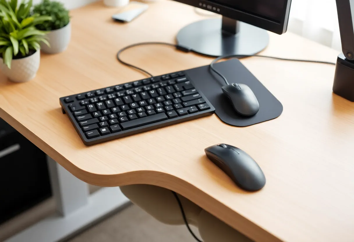 Split keyboard showing natural hand and wrist position versus standard flat keyboard requiring forearm pronation