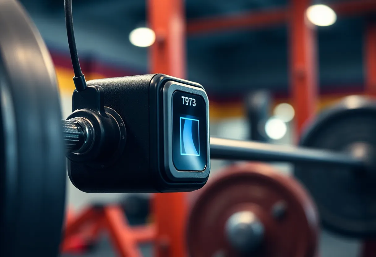A second view of a powerlifter using wearable sensor technology during a training session