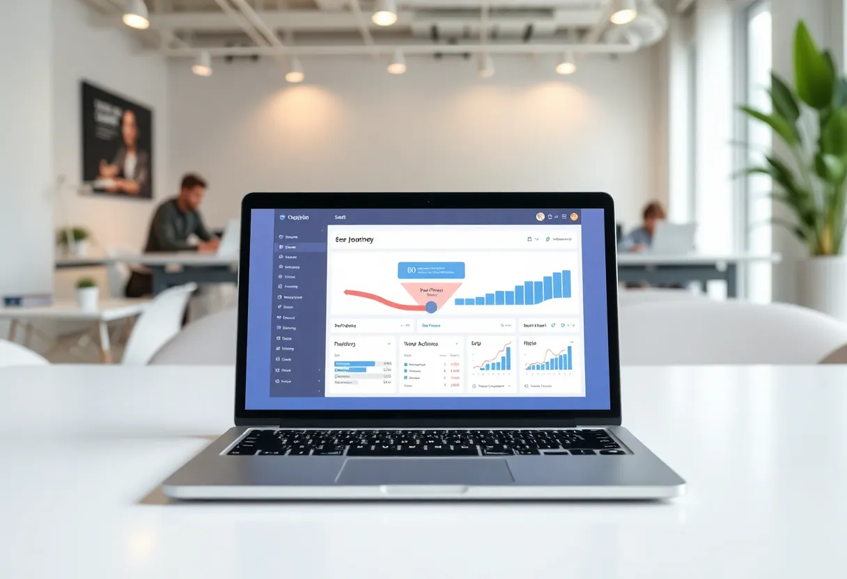 Person experiencing frustration with software onboarding on a laptop, looking at a confusing empty dashboard screen