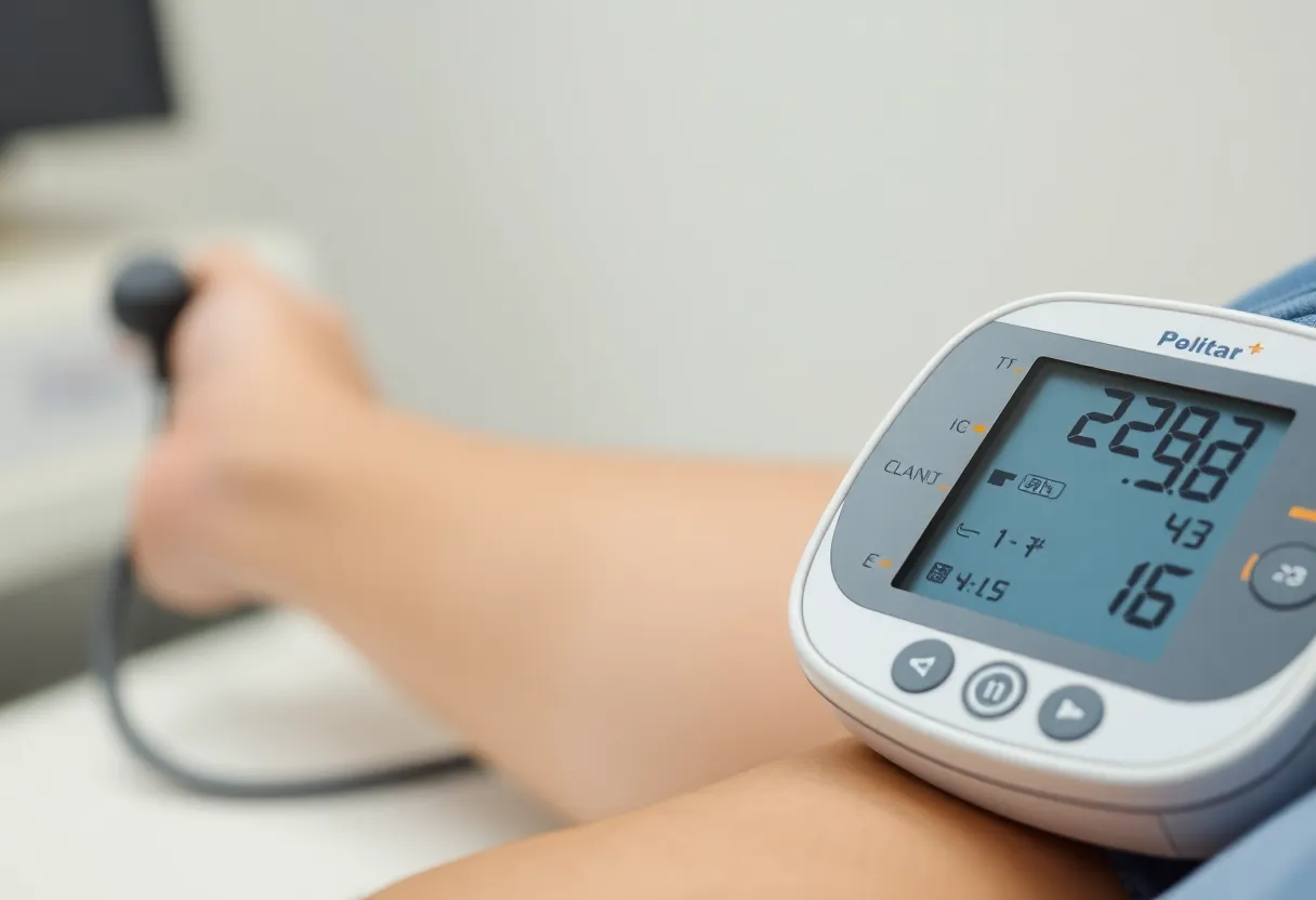 A second view comparing a home blood pressure monitor reading against a clinical measurement device