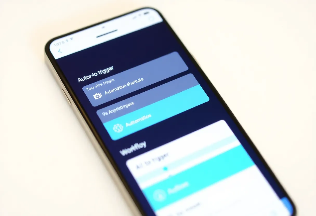 Apple Watch and iPhone side by side showing synced Shortcuts running, smart home control and automation dashboard visible