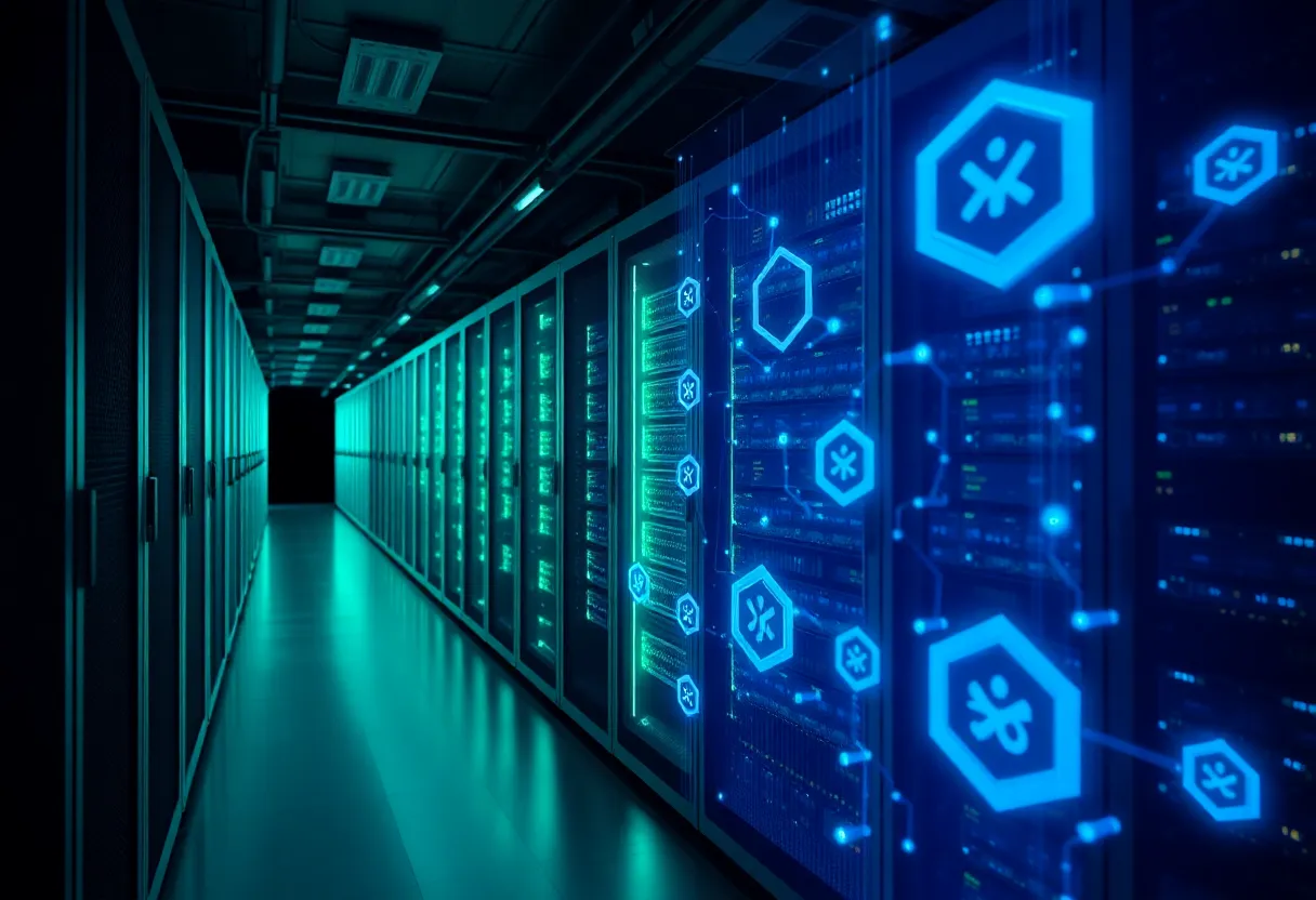 DevOps engineer at a workstation with multiple monitors showing Kubernetes cluster dashboards and container metrics