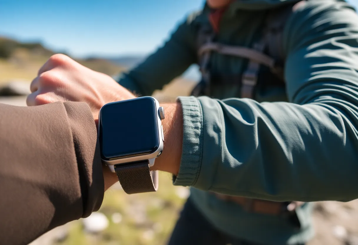 Side-by-side comparison of Apple Watch Ultra and standard Apple Watch Series showing size difference and design details