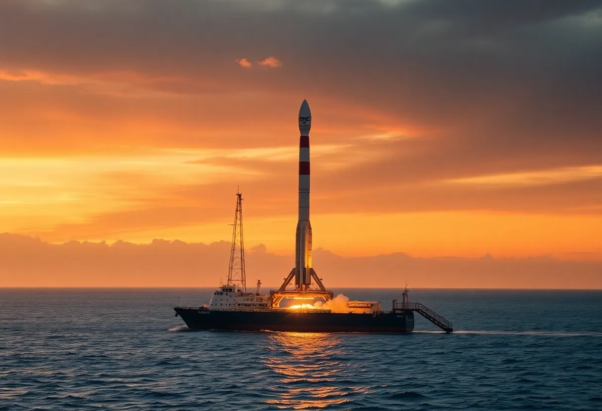 Rocket booster being transported back to launch facility on a ship after successful ocean landing, SpaceX recovery operation