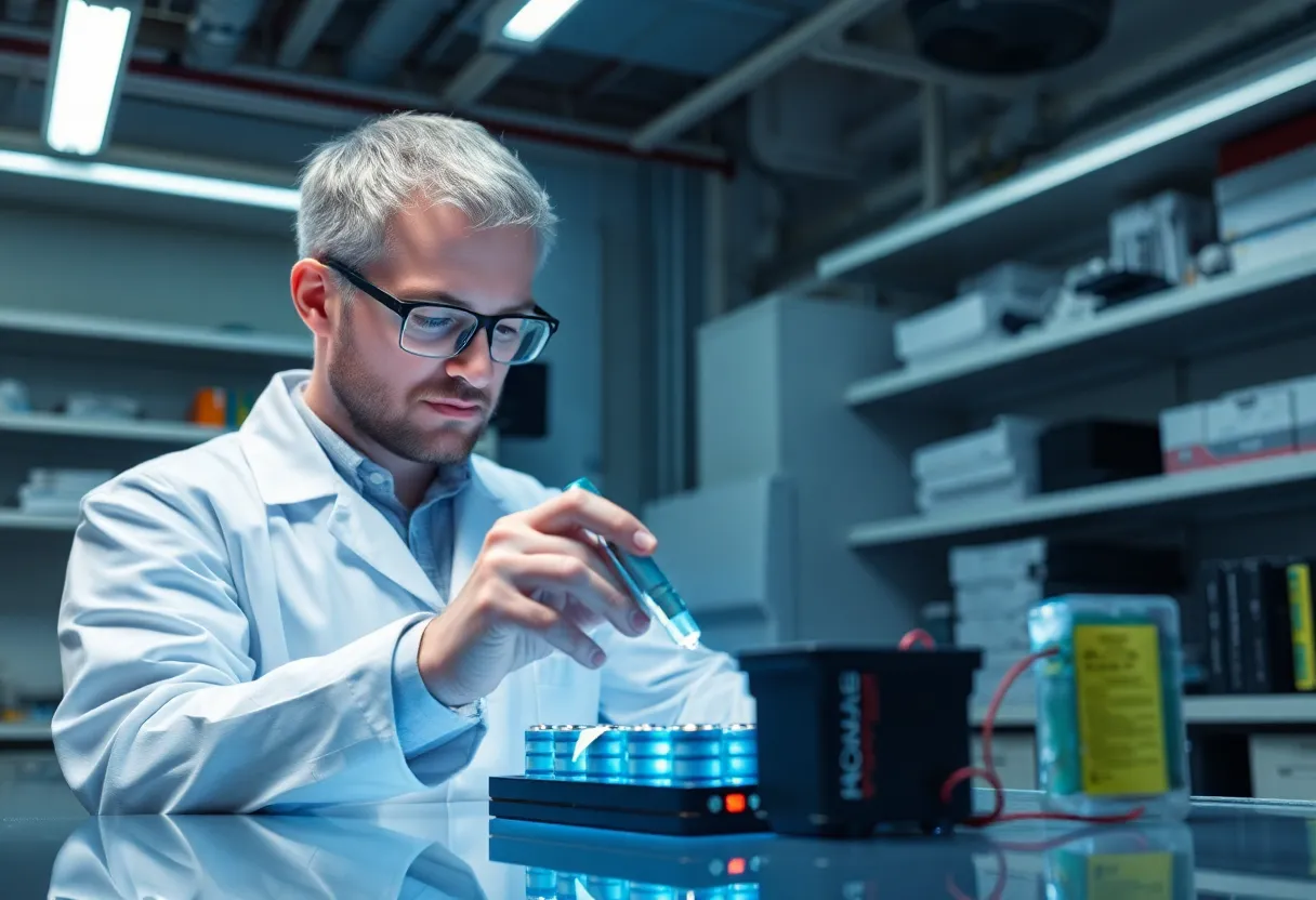 EV battery pack being assembled in automotive manufacturing facility with robotic arms