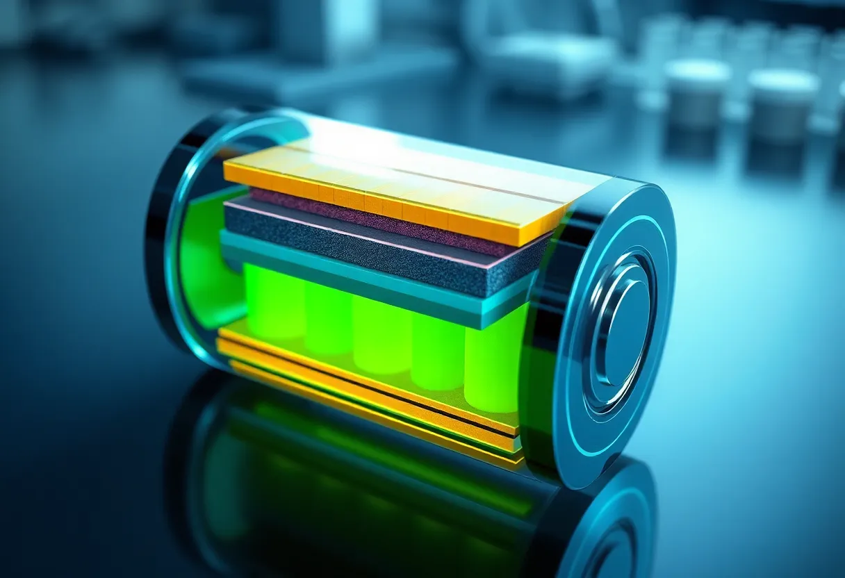 Electric vehicle with transparent chassis showing next-generation solid-state battery pack layout, EV technology cutaway