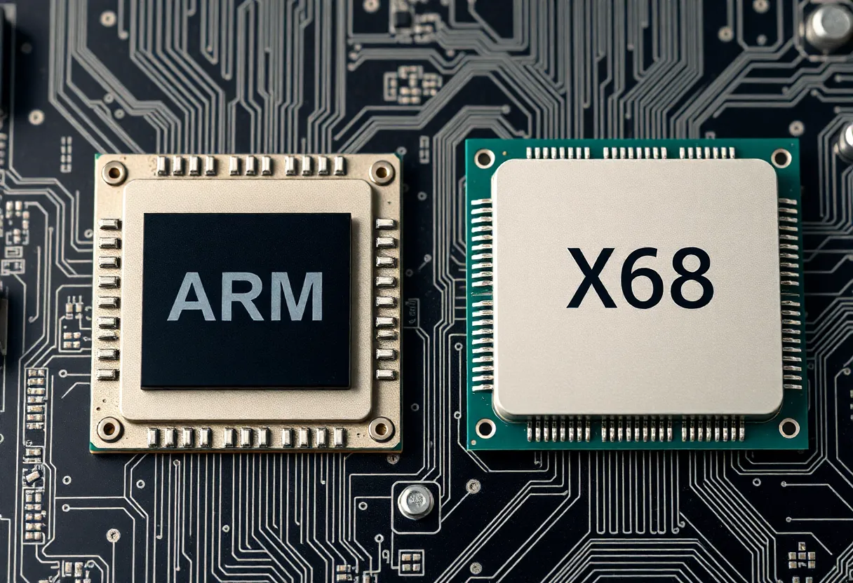 Developer looking at performance benchmark graphs comparing ARM and x86 processor results, chip performance analysis