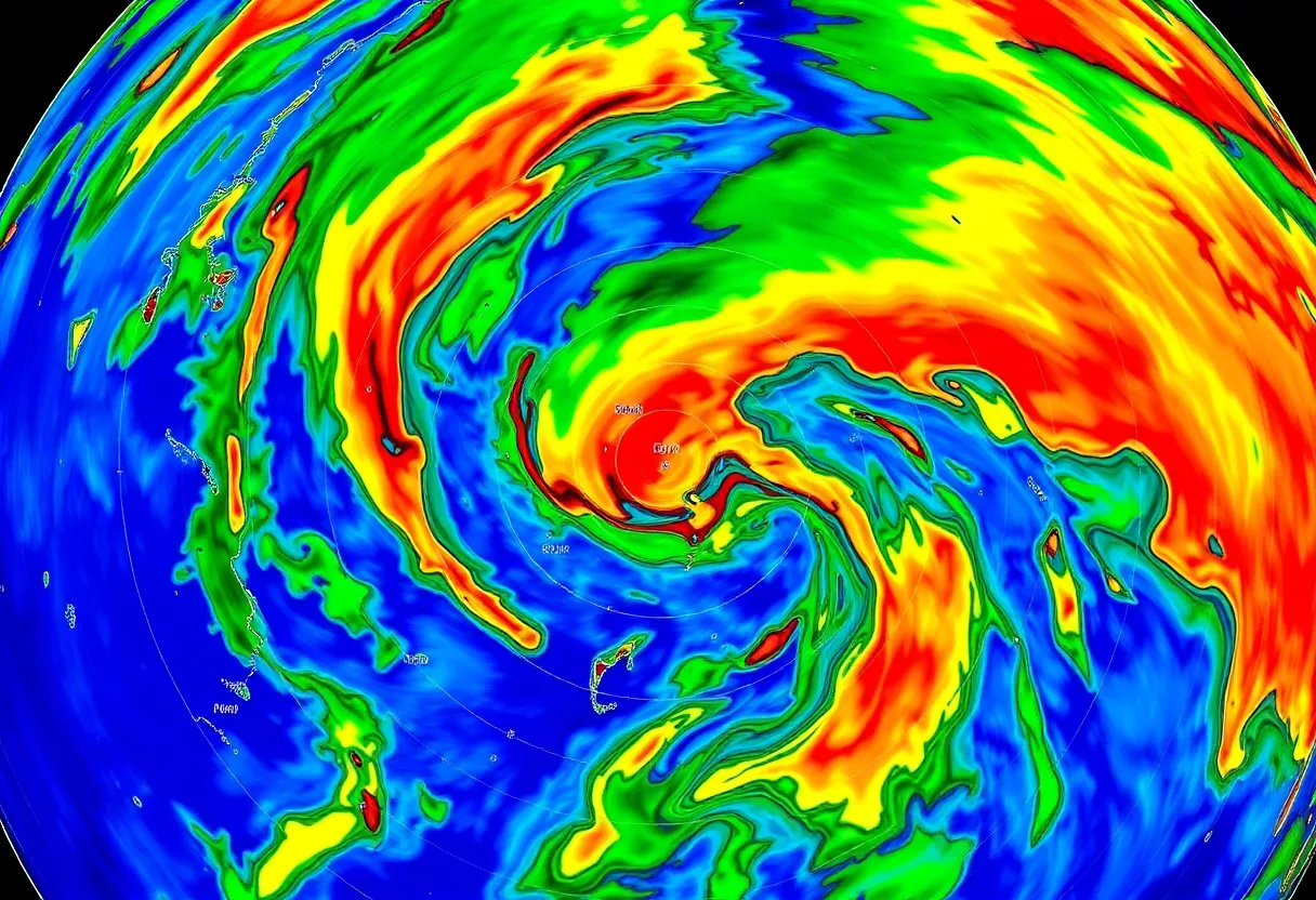 Person using Windy weather app on tablet showing ensemble weather model visualization with uncertainty ranges