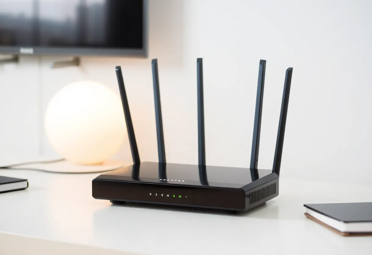 Smart home with multiple connected devices including TVs, phones, smart appliances all connected to home Wi-Fi network