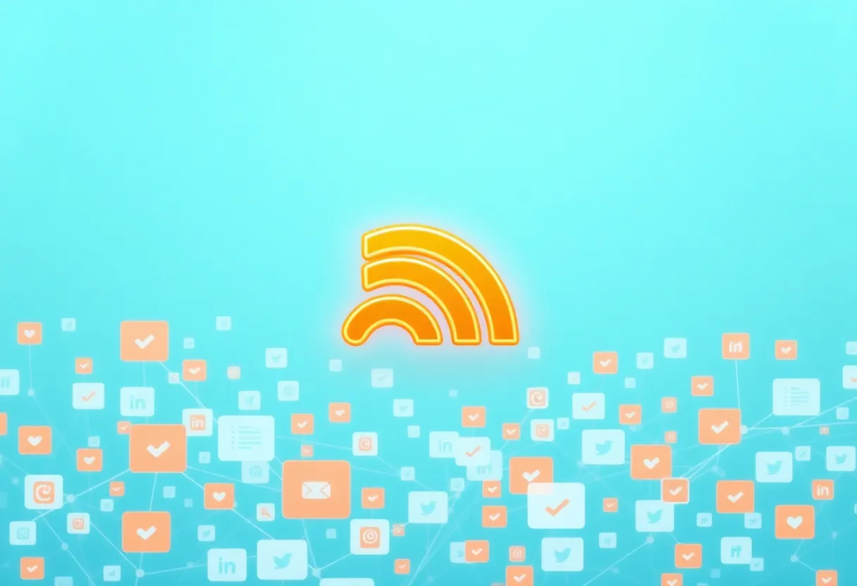 Split screen showing a chaotic social media feed on one side versus a calm chronological RSS reader on the other