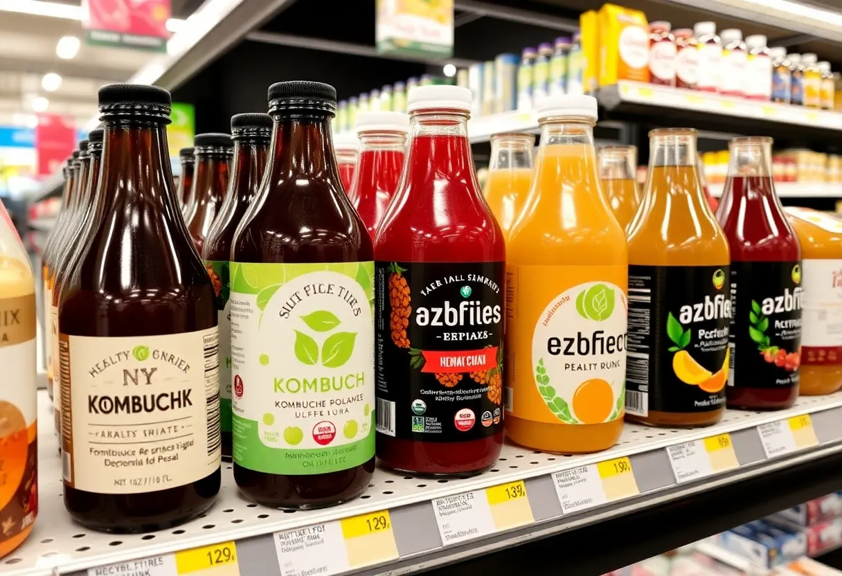 Functional beverage market growth chart showing kombucha versus prebiotic soda versus energy drink categories