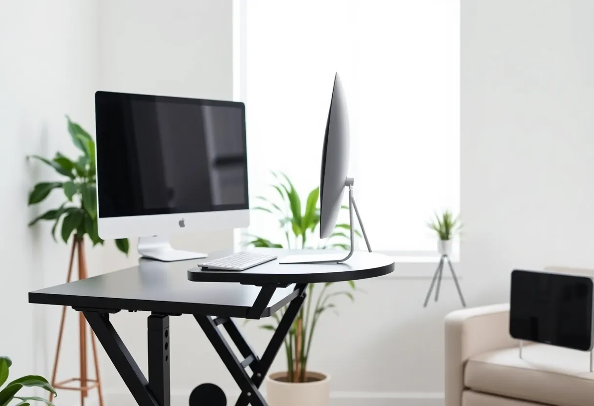 Anti-fatigue mat under standing desk showing importance of proper footwear and mat for comfortable standing work