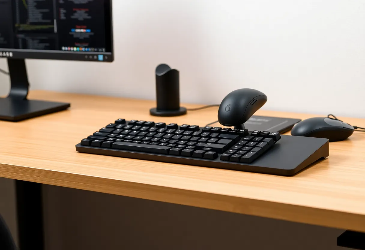 Vertical mouse versus standard mouse showing forearm rotation difference and ergonomic health benefit for extended computer use