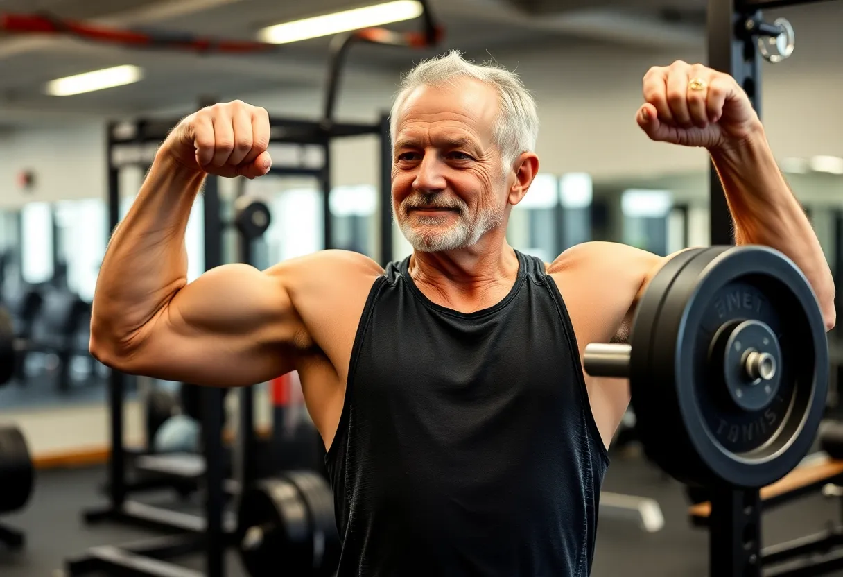 Compound exercise progression showing deadlift and squat technique for older adults maintaining muscle mass and bone density