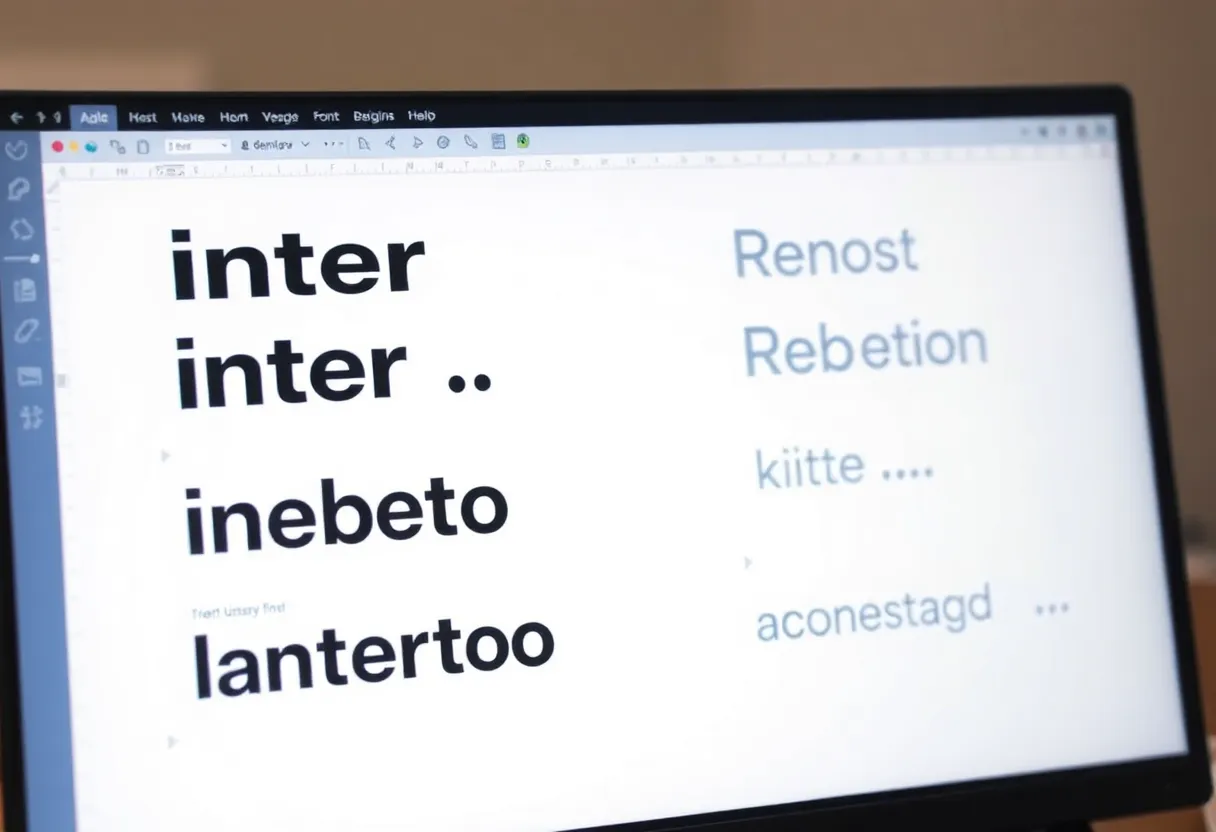 UI design mockup showing Inter and similar open-source fonts in a modern app interface demonstrating clean digital typography