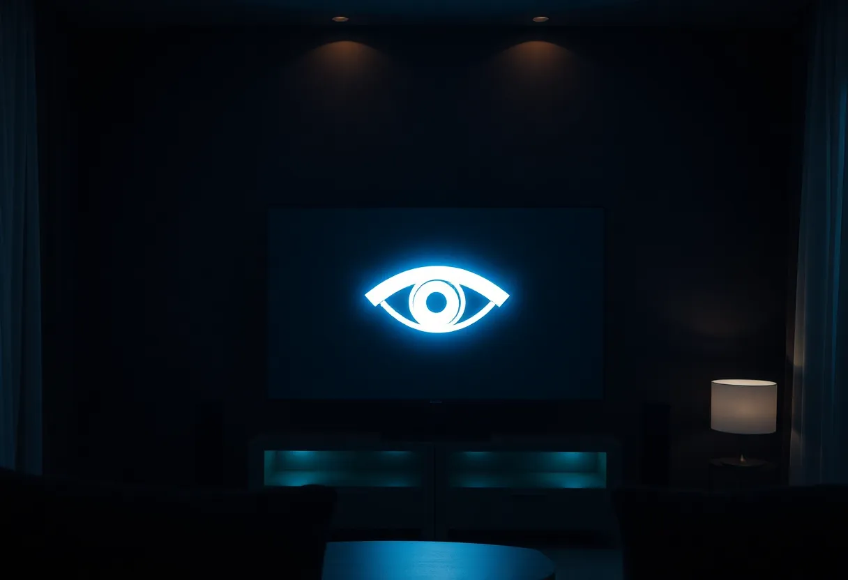 Person reaching toward a smart TV router connection, symbolizing network control and data flow management in a home