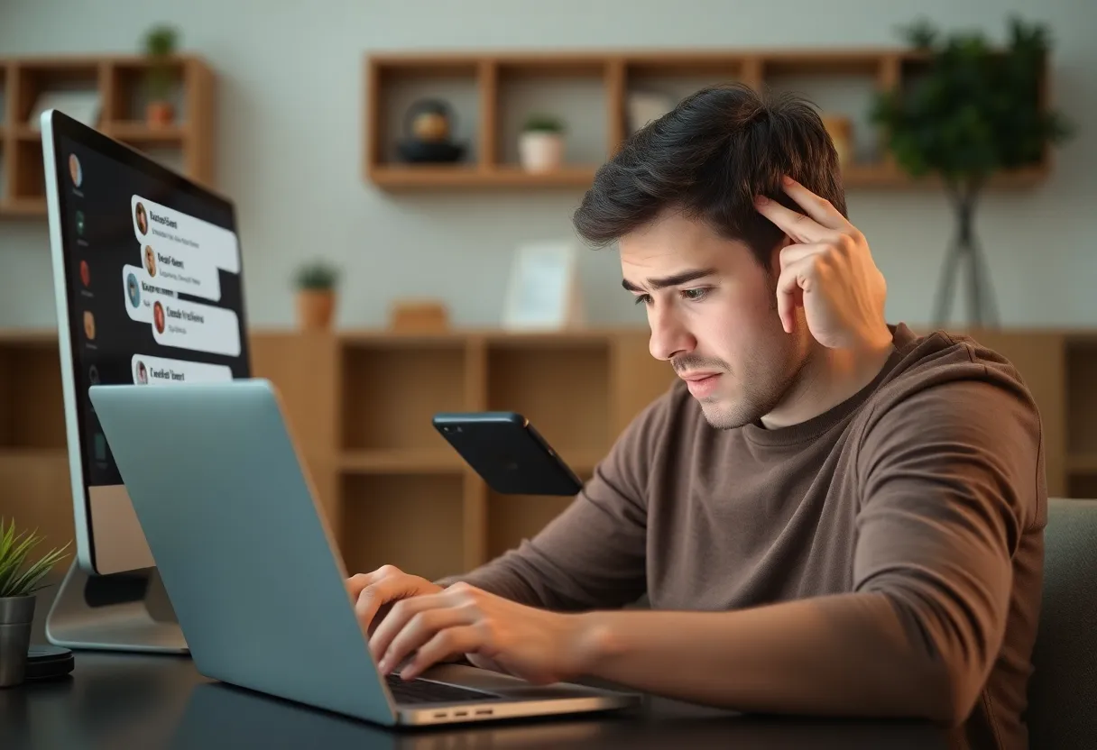 Clean desk workspace with phone face-down, do not disturb mode, person working focused on laptop without digital distractions