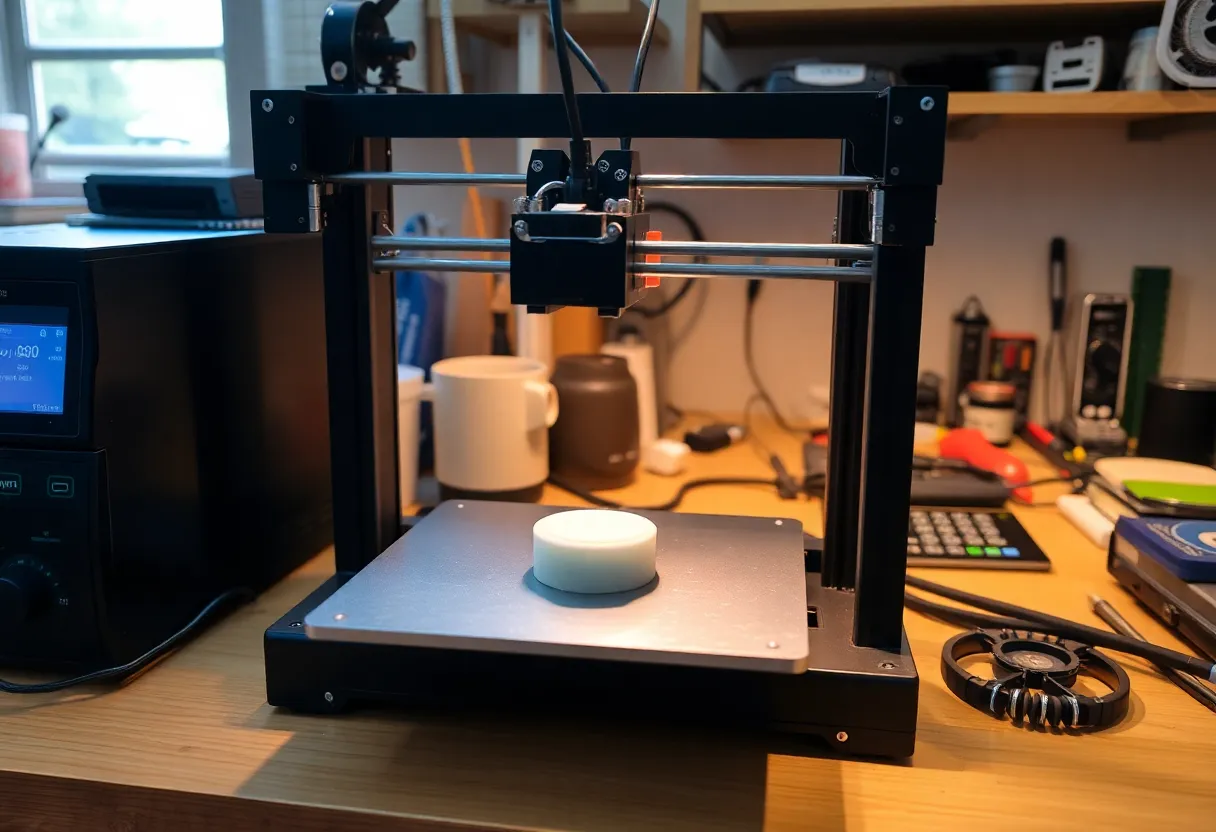 Collection of 3D printed functional replacement parts in different colors and materials laid out next to original broken components