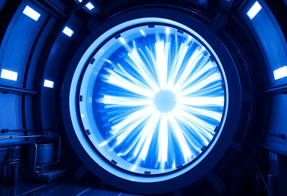 Large-scale fusion power plant concept art showing buildings and grid infrastructure in future energy landscape