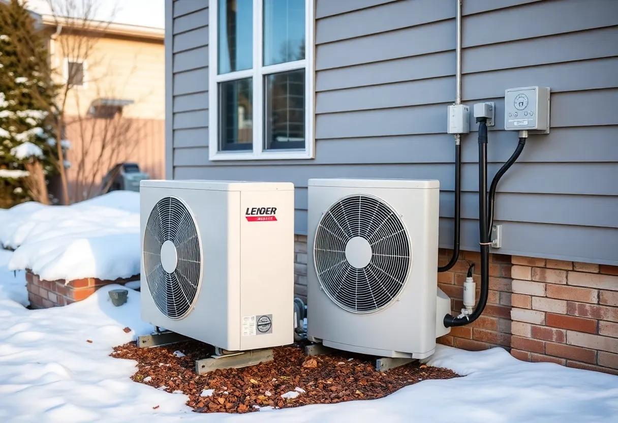 Energy consumption comparison chart showing heat pump versus resistance heating costs across different outdoor temperatures, infographic style