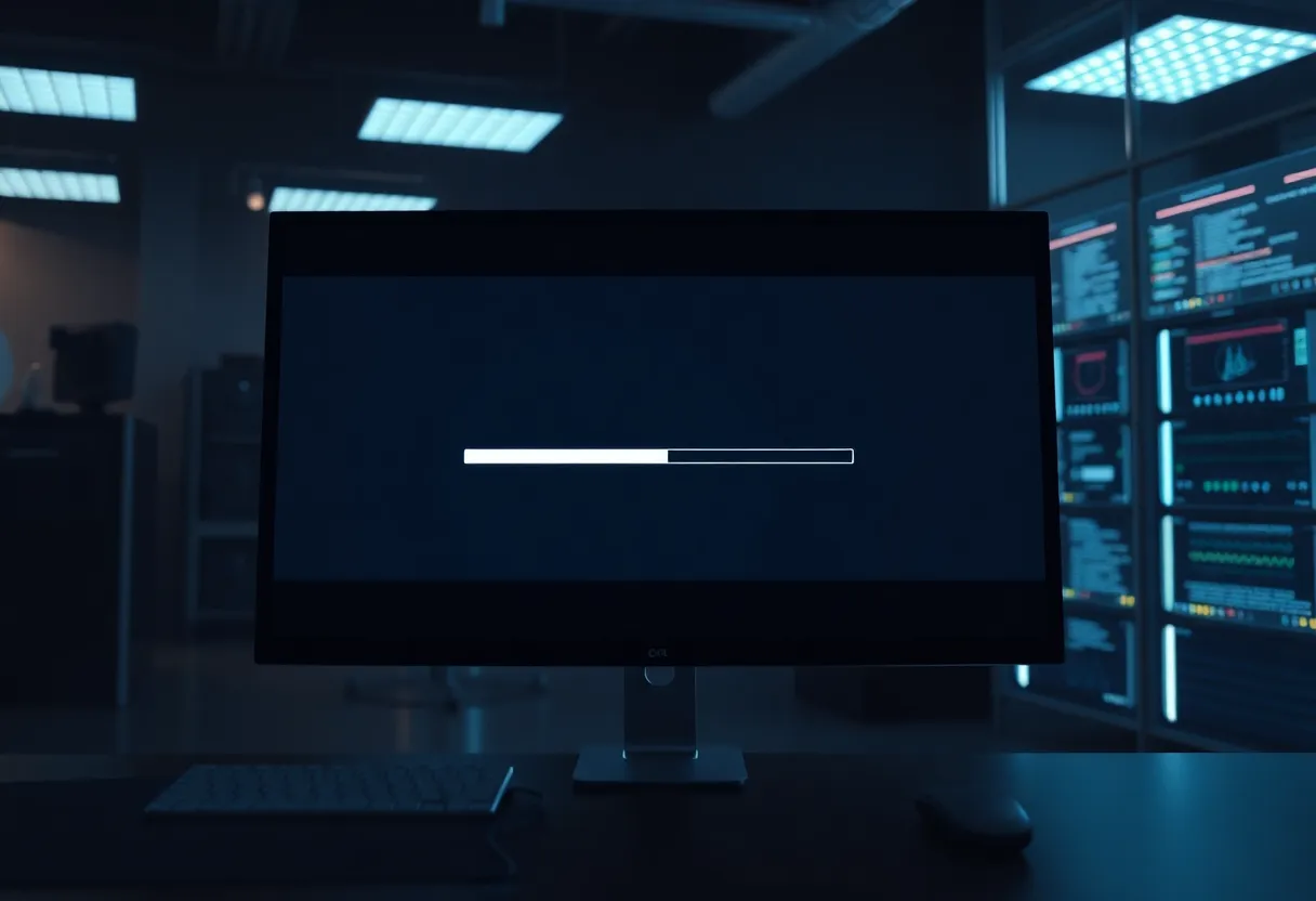 A monitor showing a virtual machine restore in progress