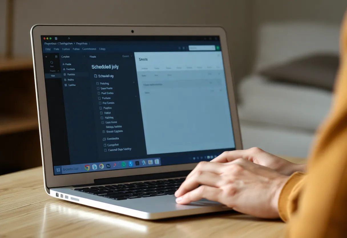 Person reviewing a failed scheduled job on a laptop