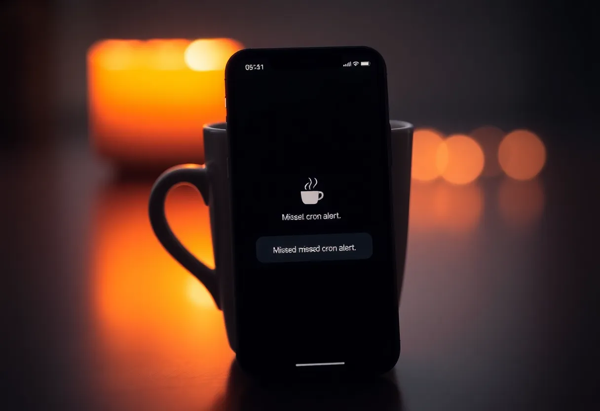 A phone showing a missed cron alert at dawn