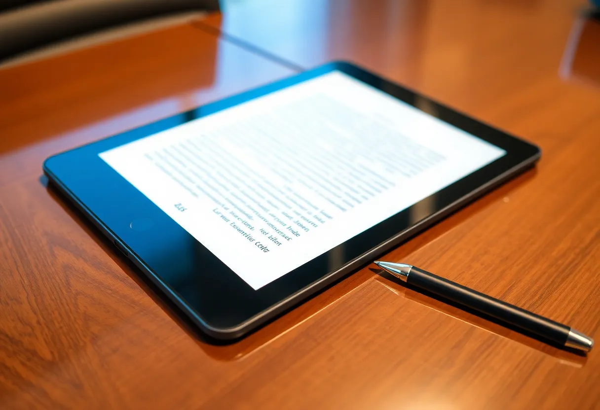 E-ink tablet and two styluses on a meeting table