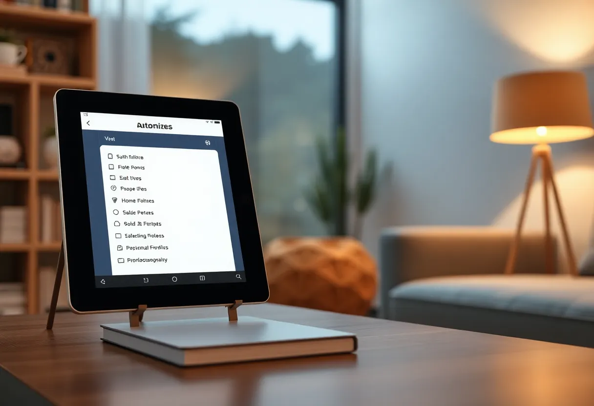 A tablet showing home automation scenes