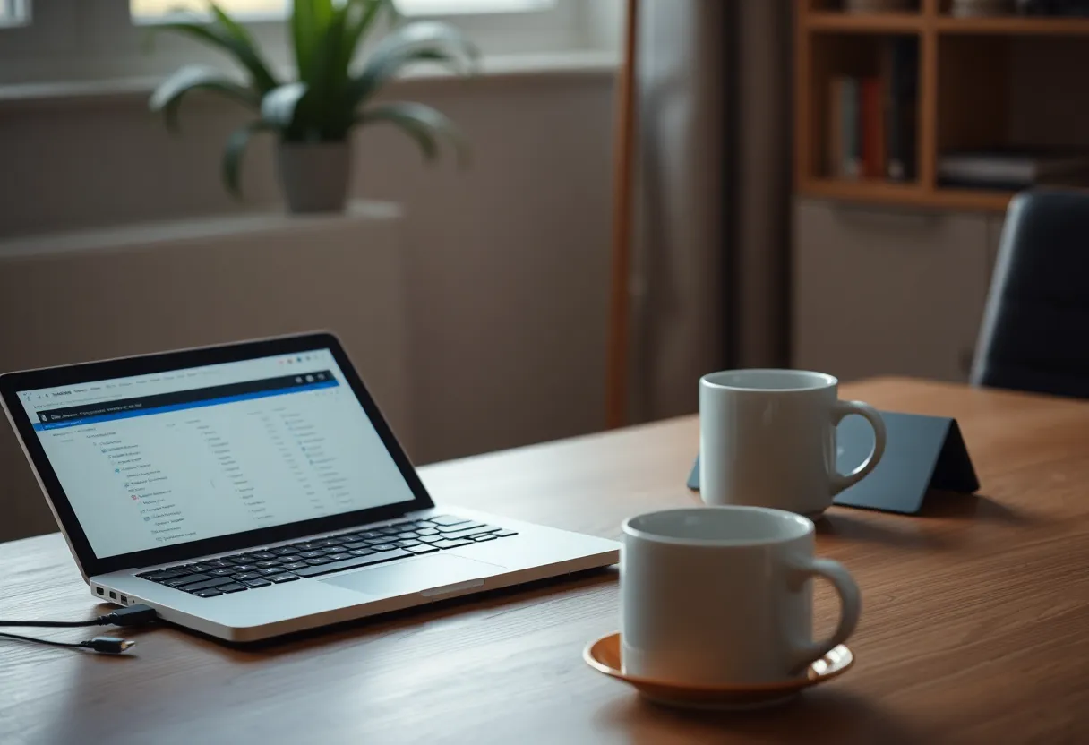 Laptop connected by cable to an e-ink tablet on a home office desk