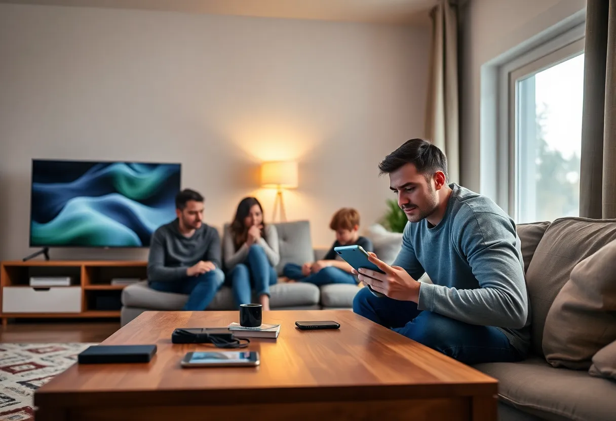 A living room of phones and a TV that all depend on working household DNS