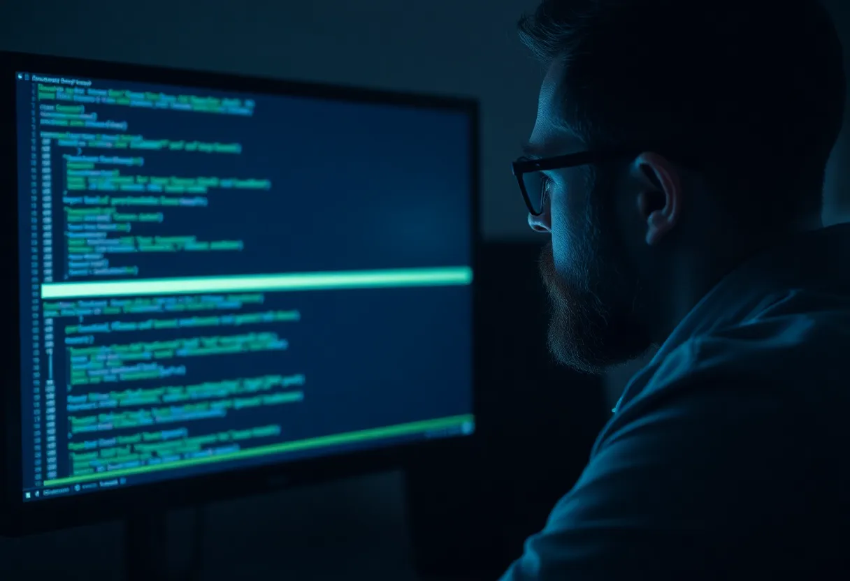 Late-night monitor showing a database migration in progress