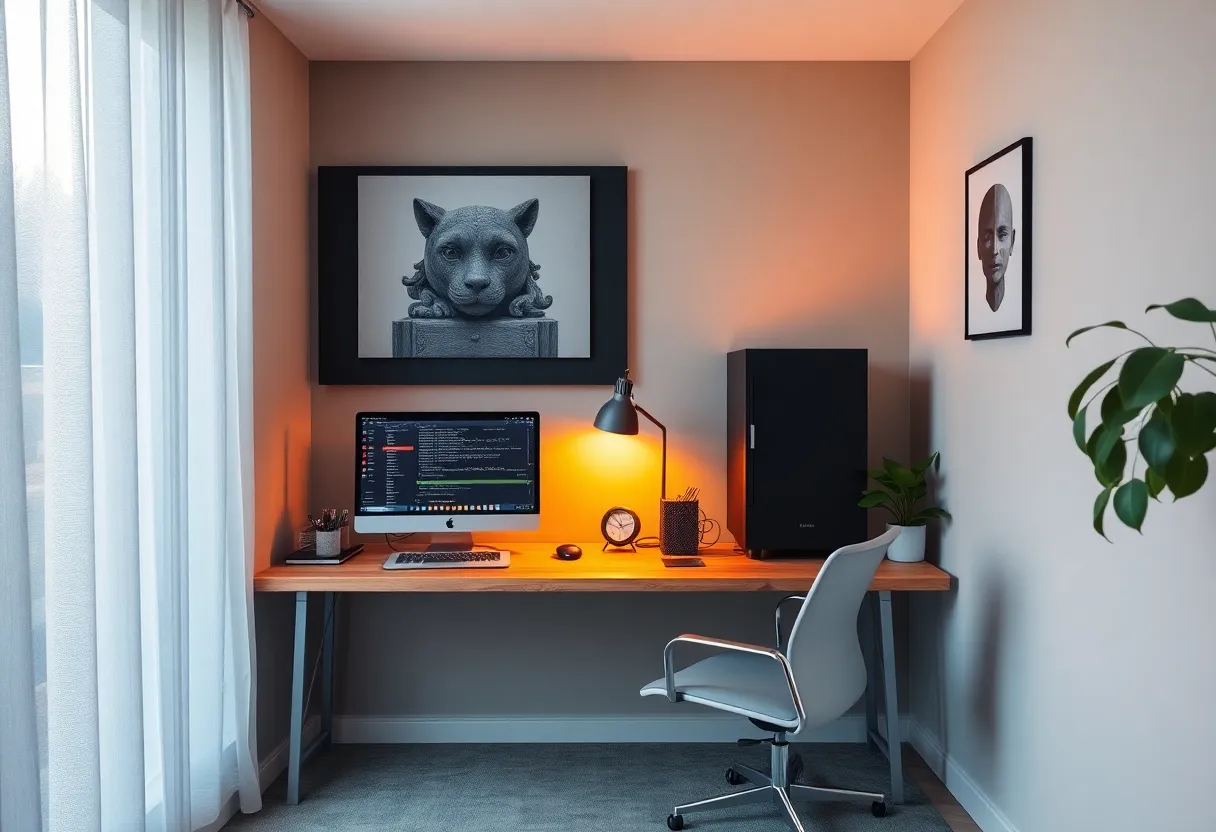 A homelab corner with a laptop and a small server