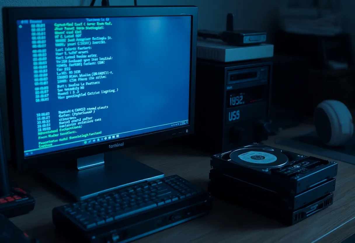 A late-night restore running in a terminal beside open drive trays