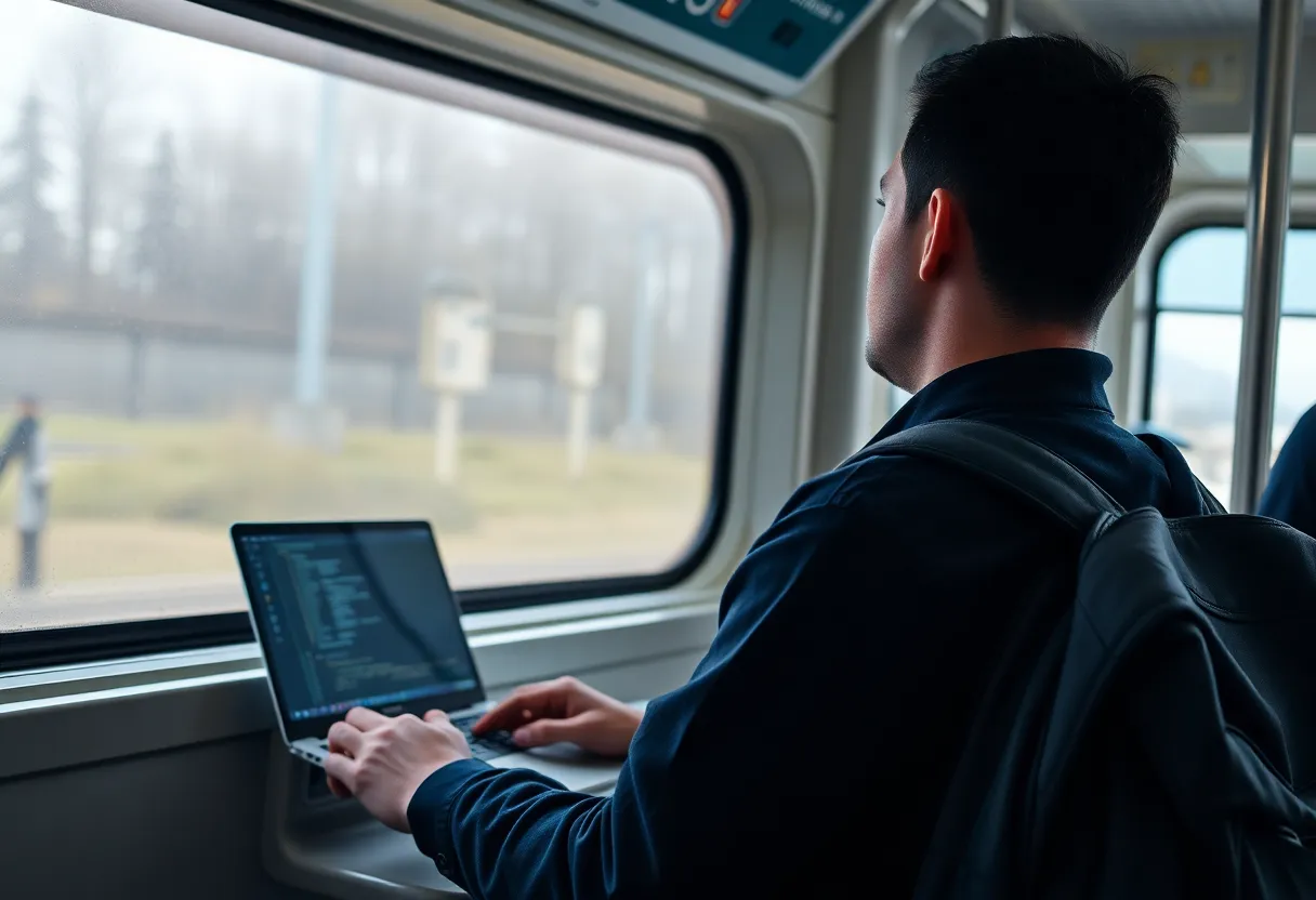 Engineer on a train working in a dark terminal