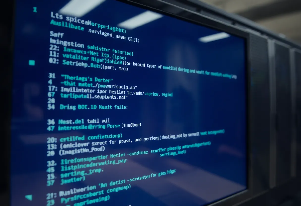 Monitor with Spring Boot configuration reflected in a dim server room