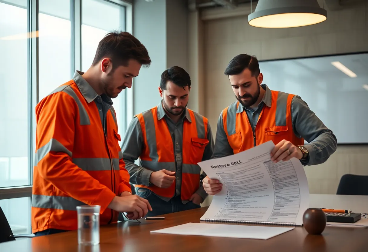 Team reviewing a restore drill checklist at a conference table