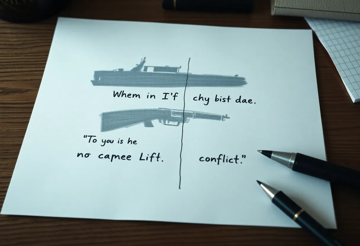 Paper sketch of a conflict between two versions of a sentence