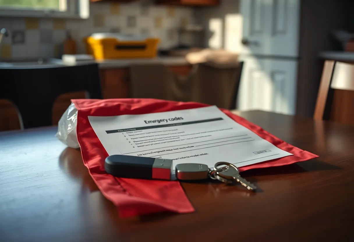 An emergency recovery kit with codes, a USB drive, and a hardware key
