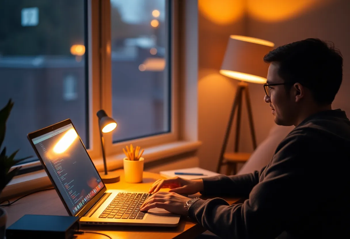 A local chat model running beside an IDE on a laptop at night