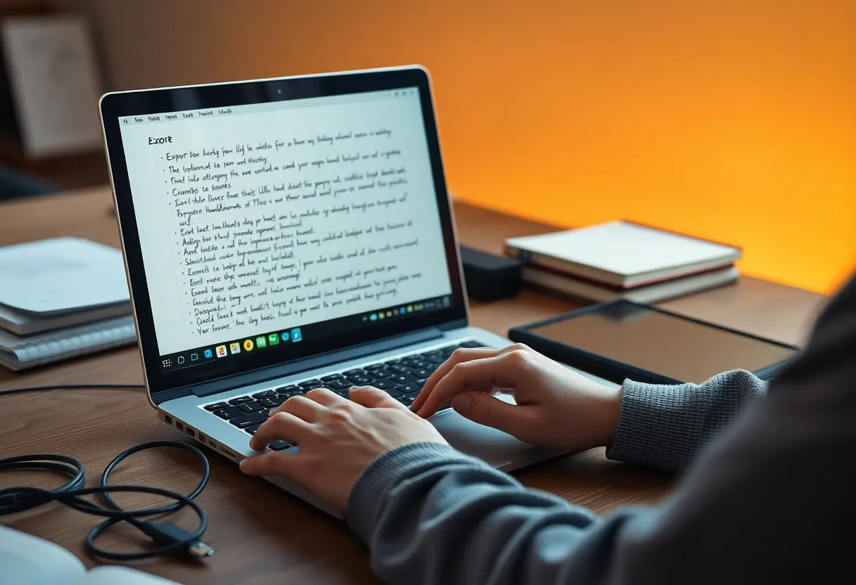 Person at a laptop exporting handwritten notes from an e-ink tablet