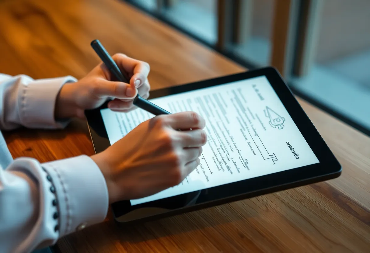 Person writing long-form notes on a large e-ink tablet