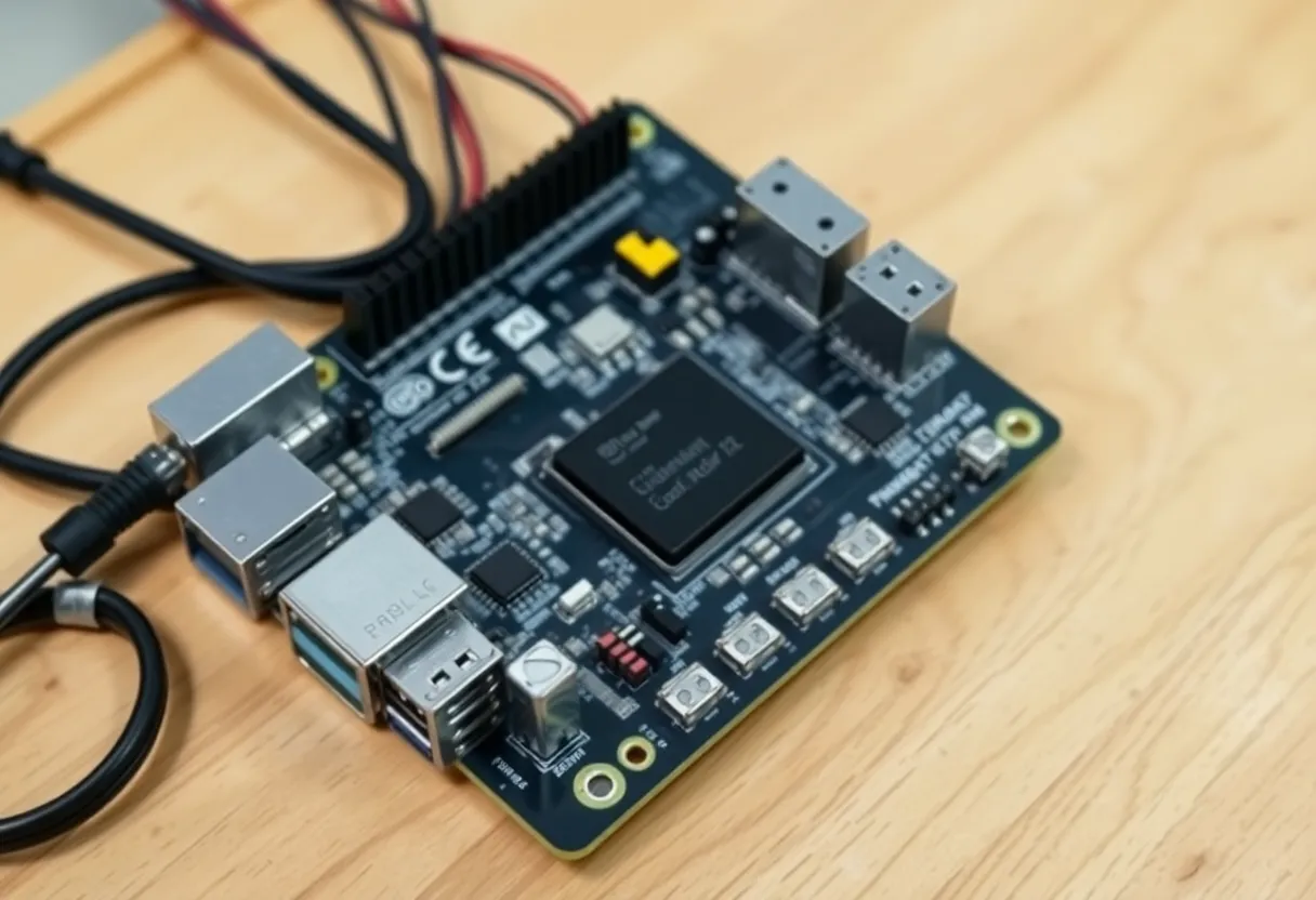 Raspberry Pi with an SSD hat next to a small office PC