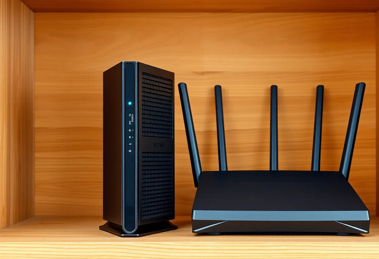 ISP gateway and a separate OpenWrt box on a shelf