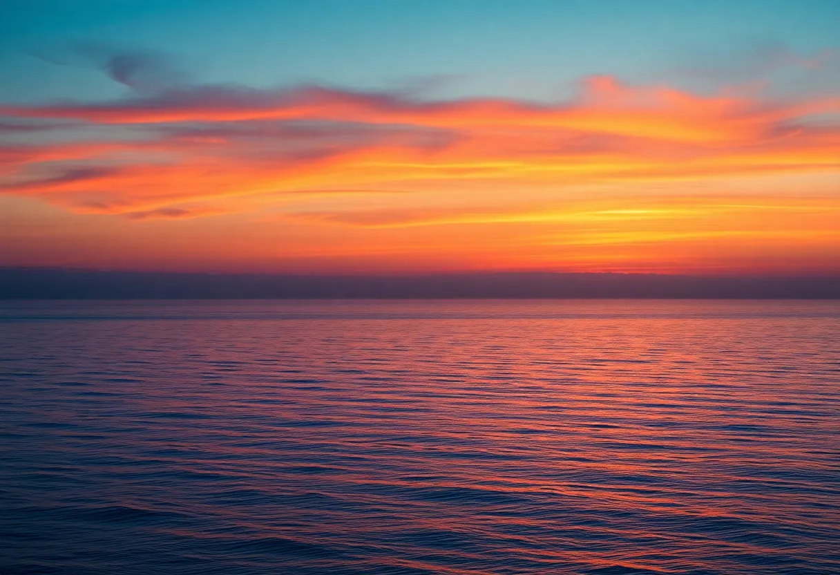 Ocean horizon at dusk with no ships visible
