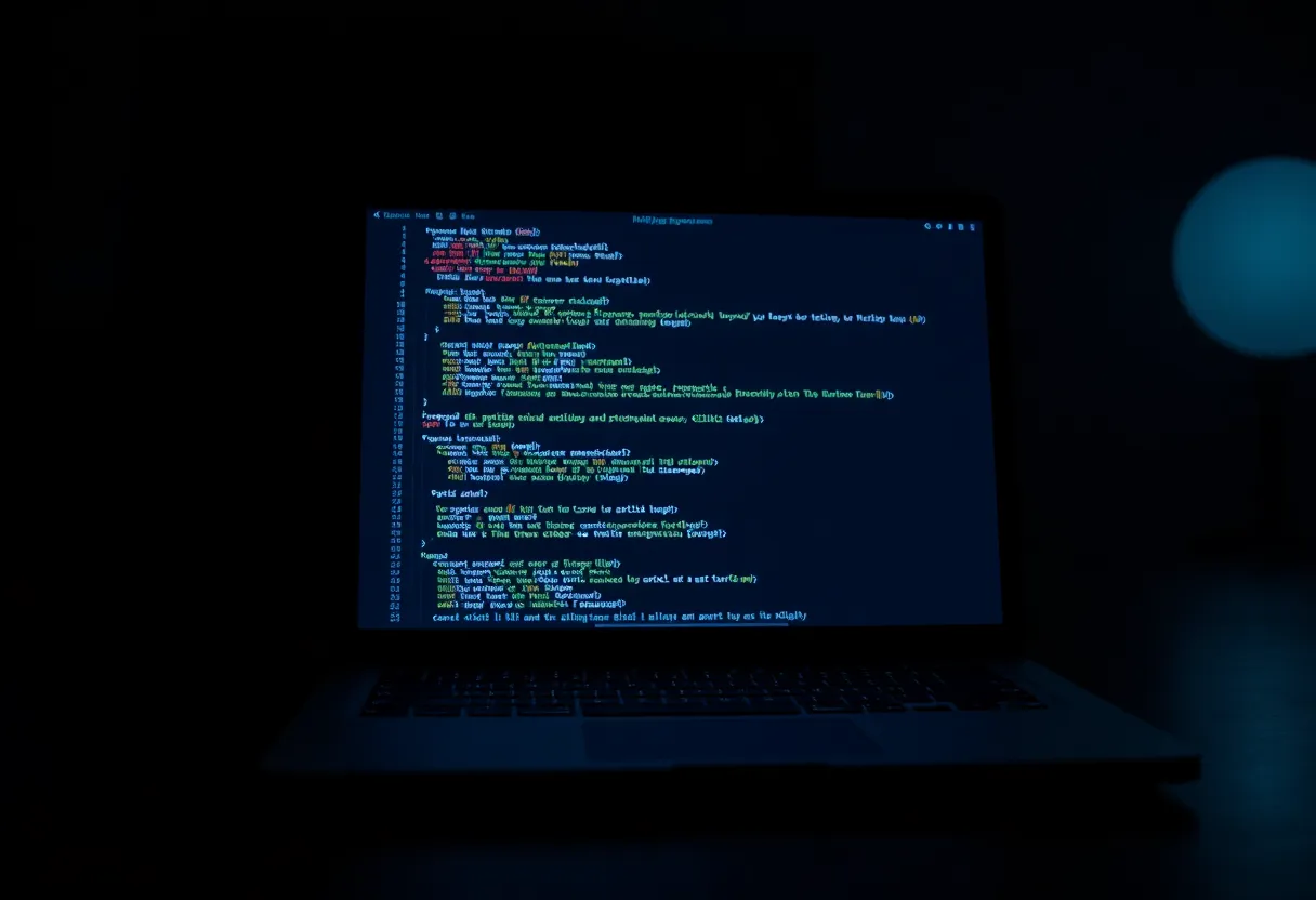 A laptop showing API spec and response headers during a late work session