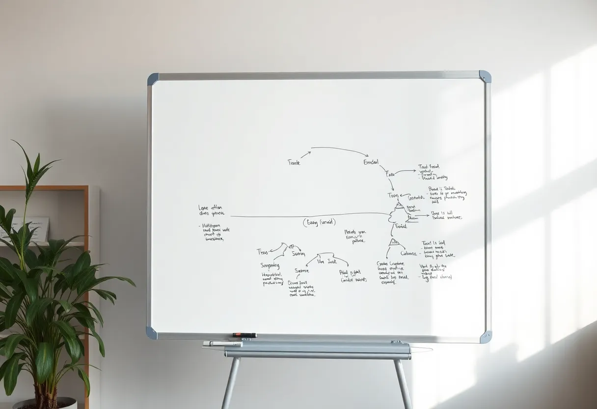 A whiteboard showing a supervision tree sketched in marker