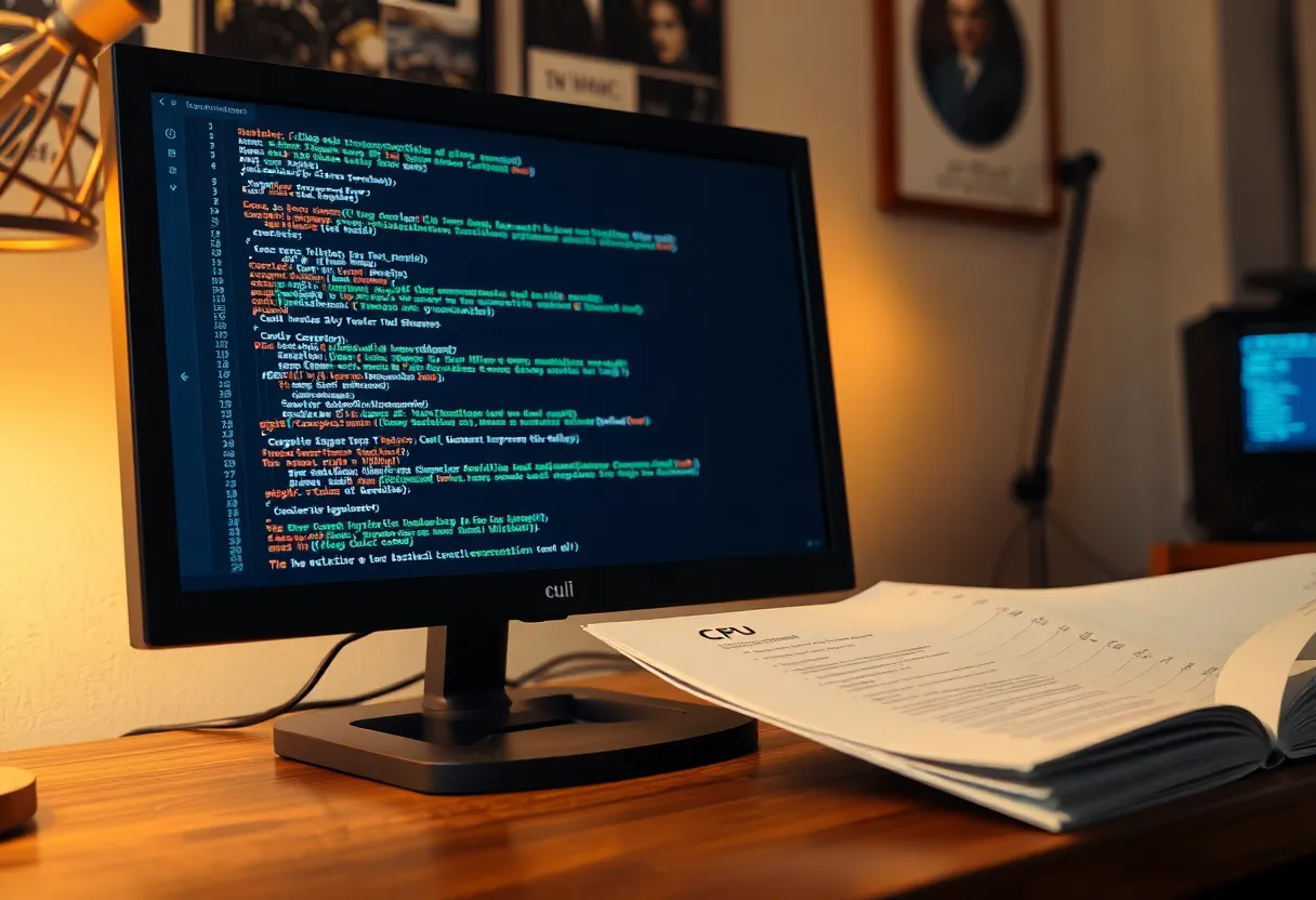 Compiler Explorer on a monitor next to a printed CPU optimization note