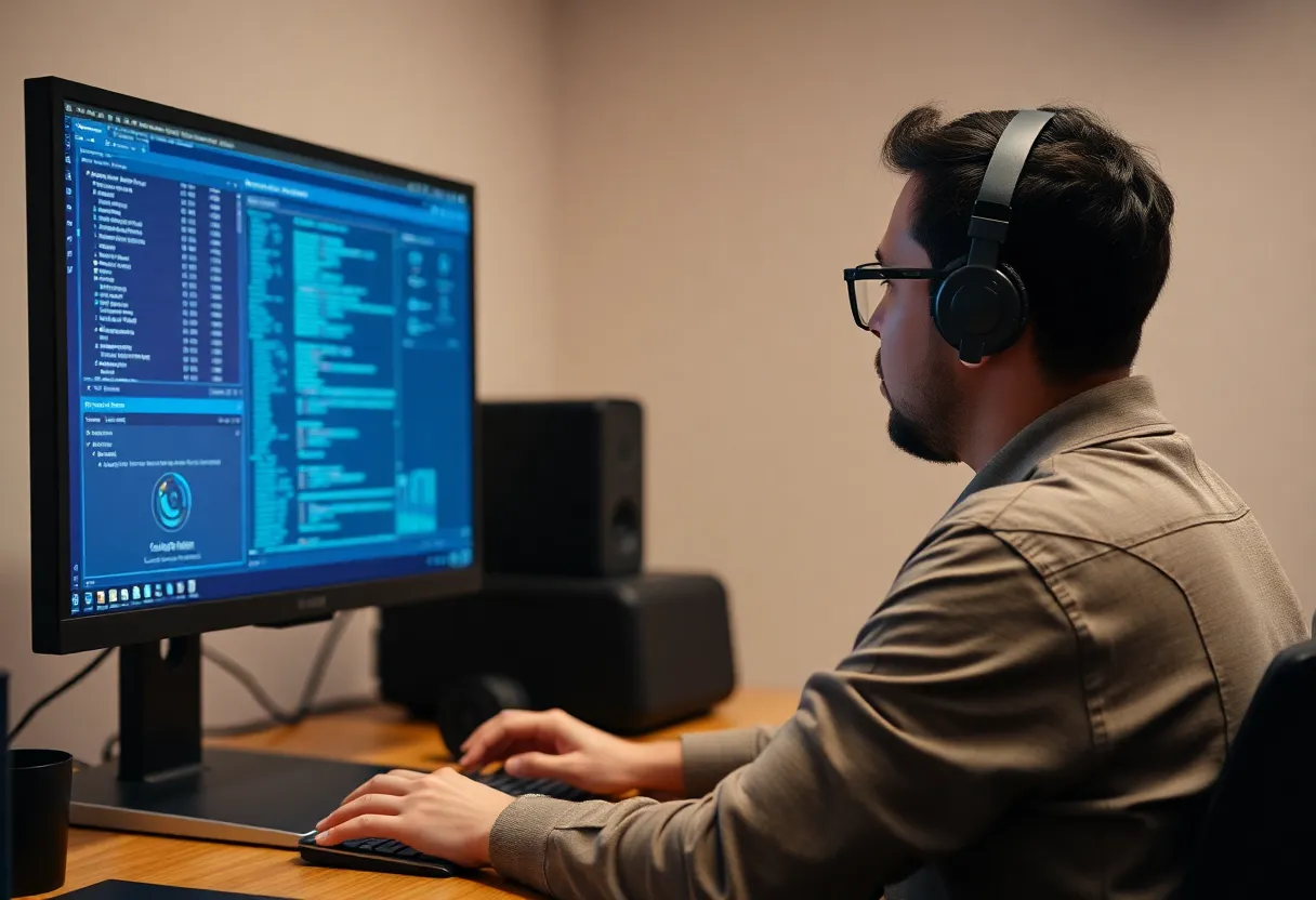 Developer looking at a database query on a monitor